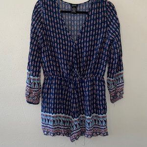 Justify Tunic Womens Size Large Multicolor Boho Deep V Neck Blue Multi Color